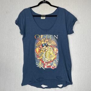 Jaded Gypsy Queen Graphic T-Shirt Top Small Medium Blue Distressed Short Sleeve